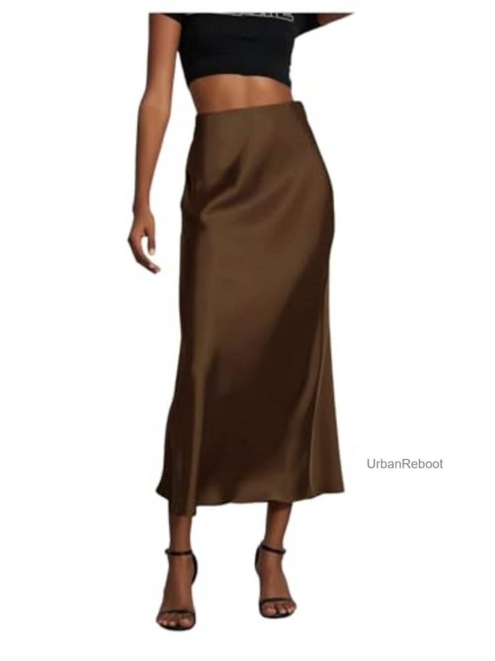 Elegant Satin Midi Skirt High Rise Fishtail Flared Hem Zipper